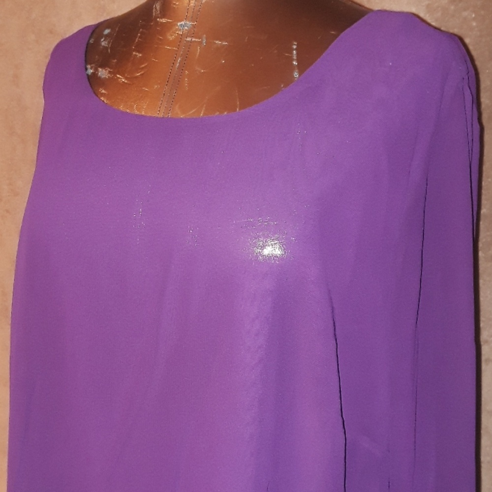 ** Zac & Rachel Sheer Lined Top Open Arm LS Plum - Picture 7 of 8